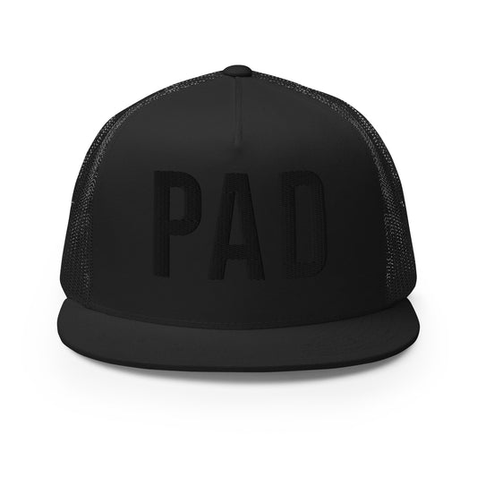PAD Flat bill Trucker Cap (Black embroidery)