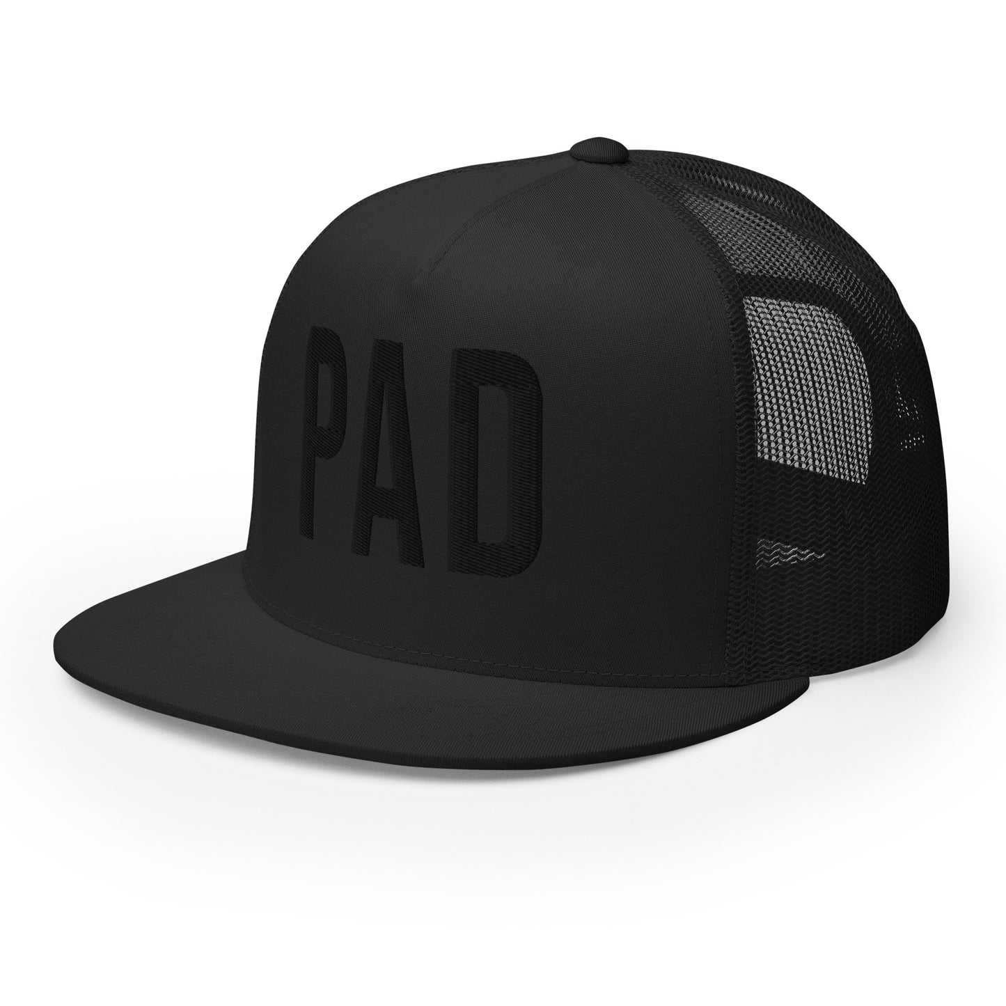 PAD Flat bill Trucker Cap (Black embroidery)
