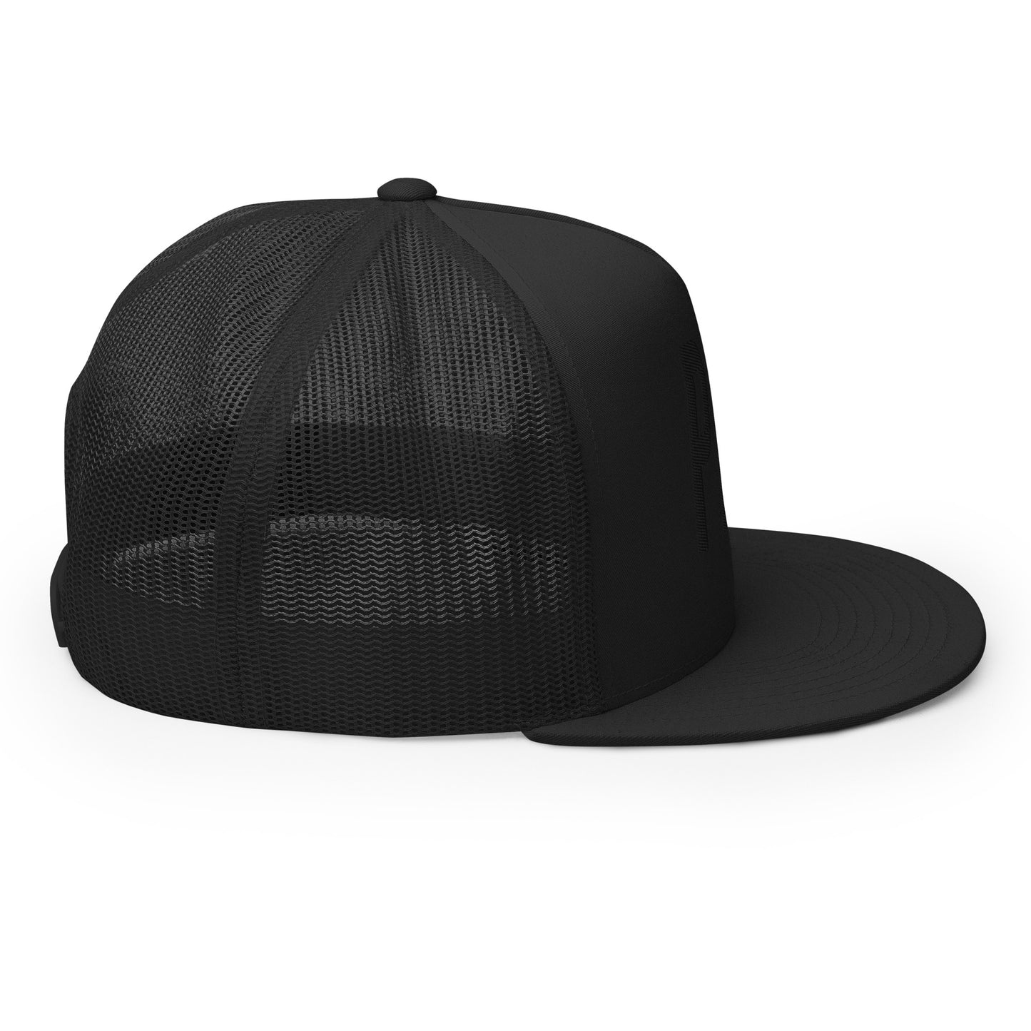PAD Flat bill Trucker Cap (Black embroidery)