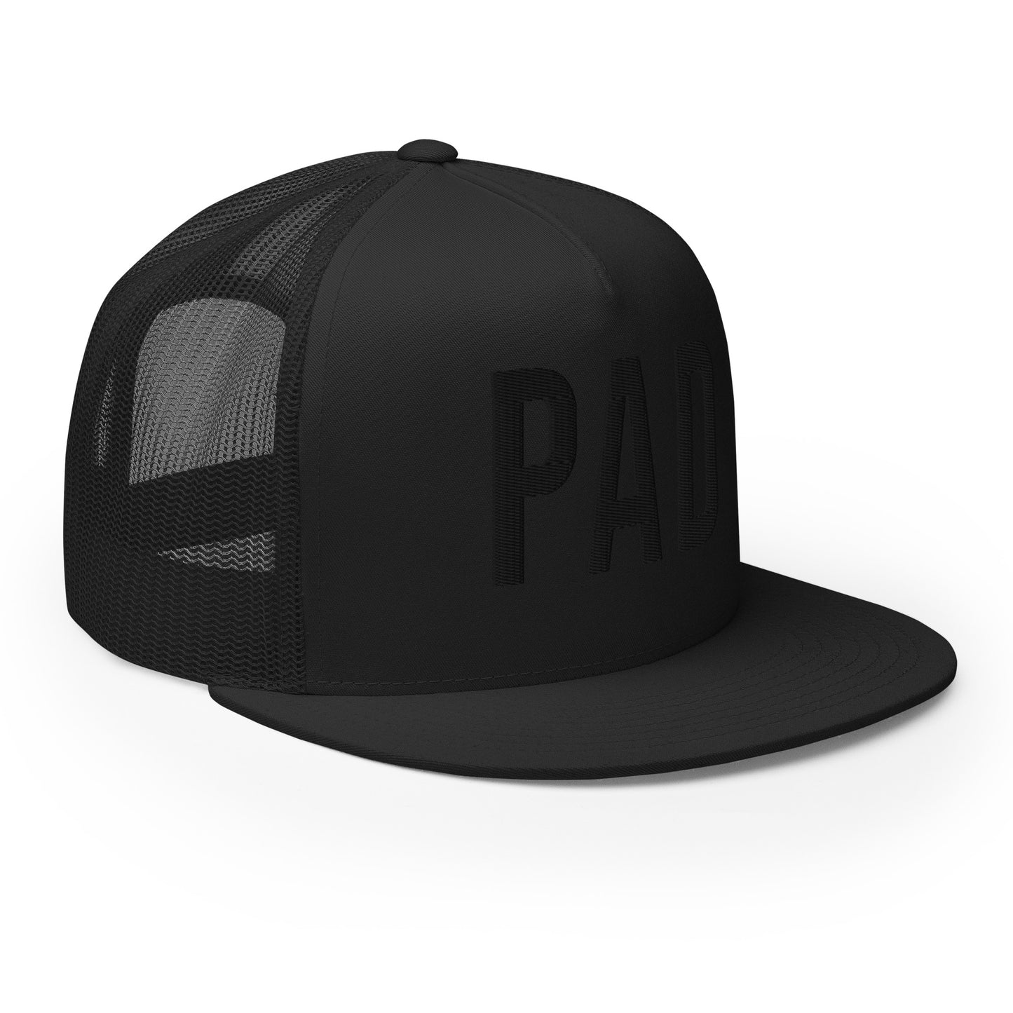 PAD Flat bill Trucker Cap (Black embroidery)