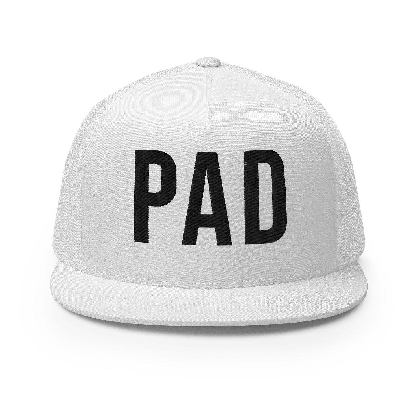 PAD Flat bill Trucker Cap (Black embroidery)