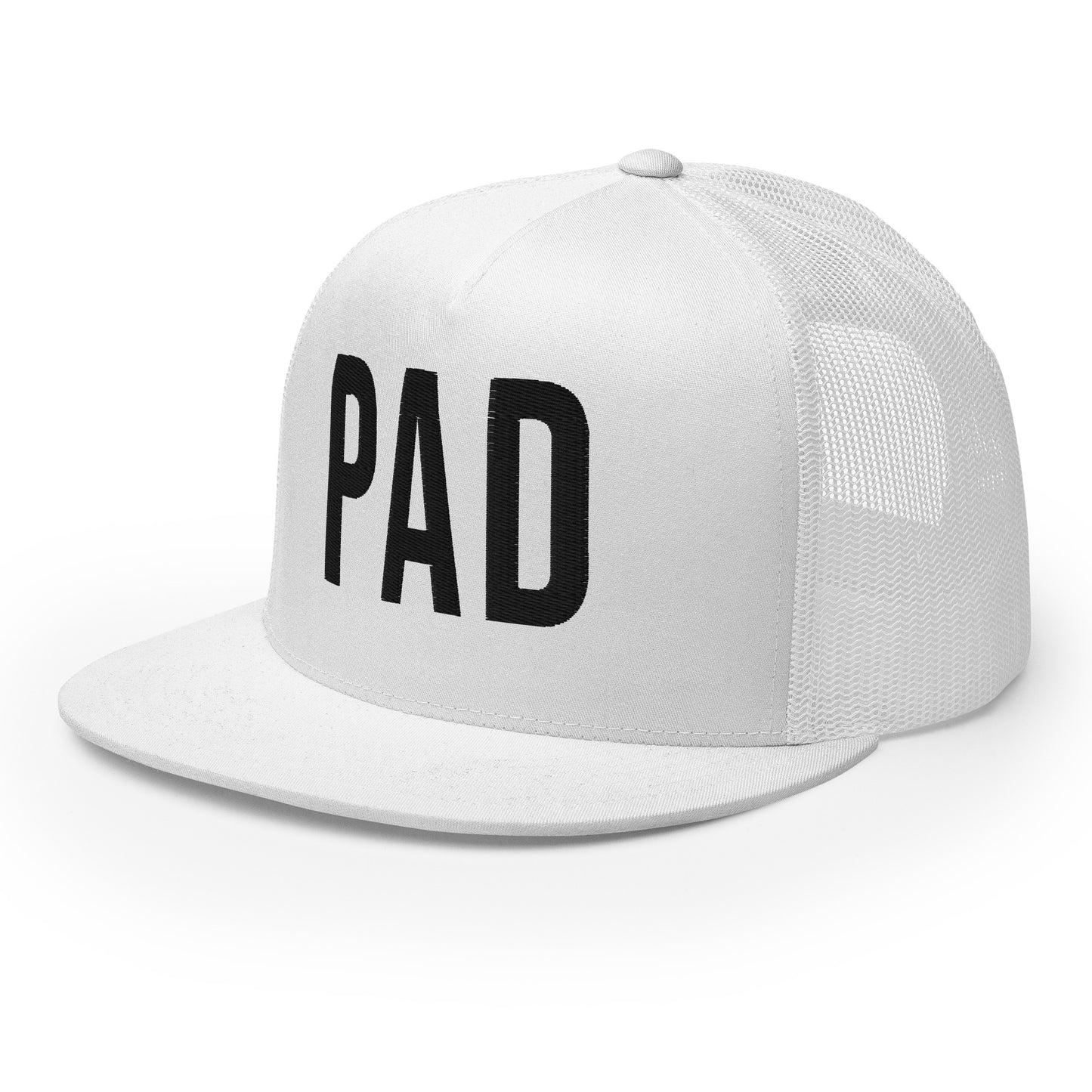 PAD Flat bill Trucker Cap (Black embroidery)