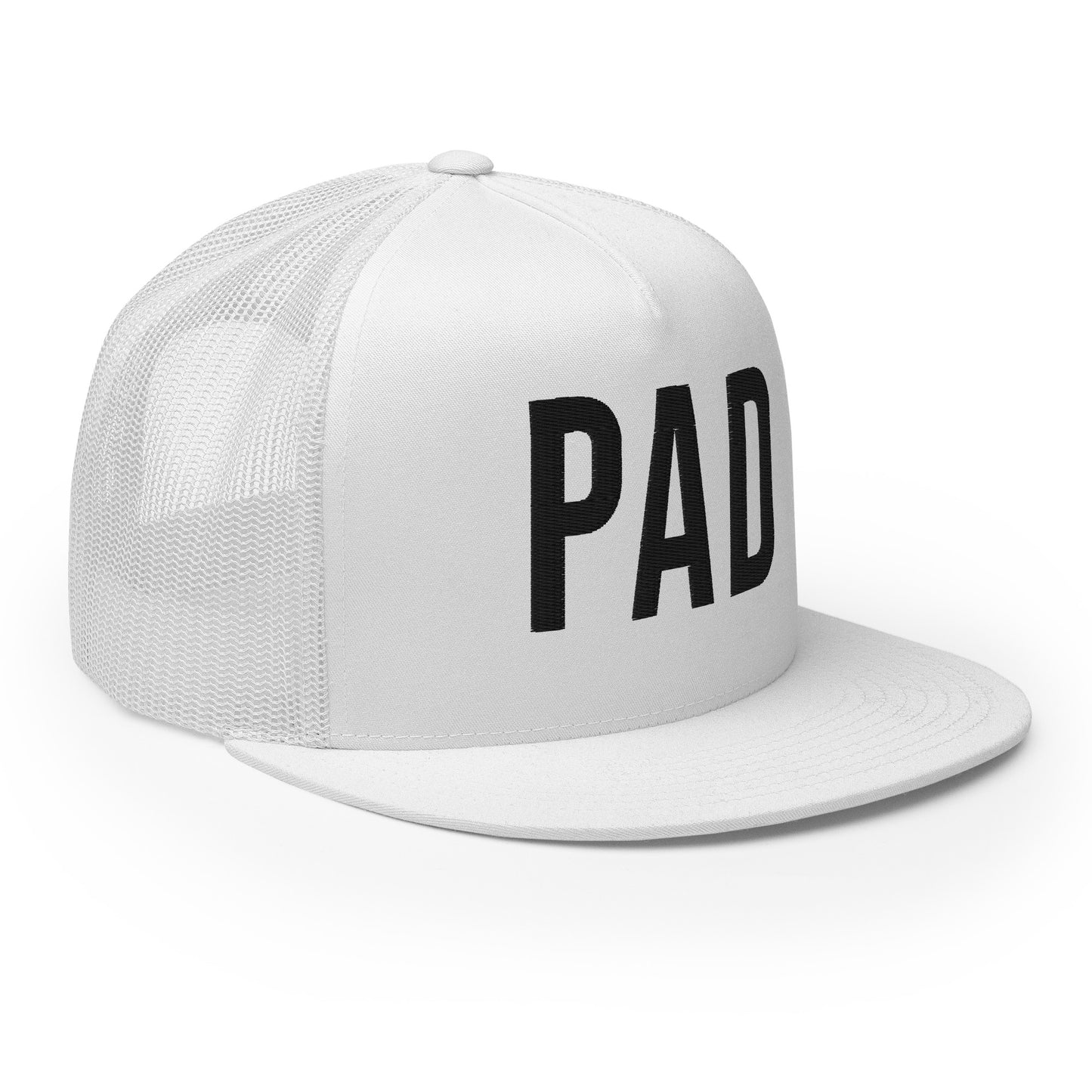 PAD Flat bill Trucker Cap (Black embroidery)